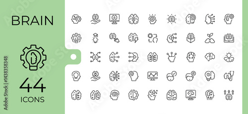 Brain related icon set. Contains such icons as psychology, mental, storm, ai and more. Mental modern vector illustration. Head icon pack. Pixel perfect. Vector collections.