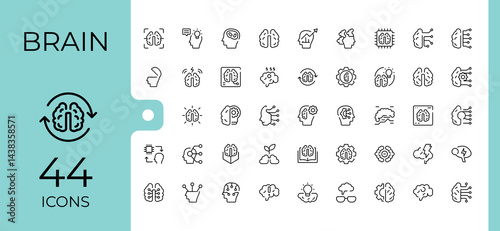 Brain related icon set. Contains such icons as psychology, mental, storm, ai and more. Mental modern vector illustration. Head icon pack. Pixel perfect. Vector collections.