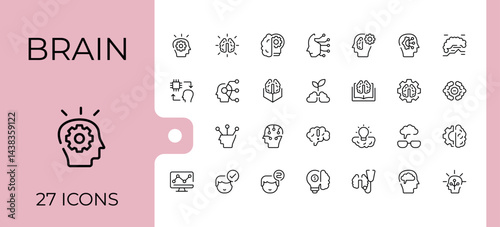 Brain related icon set. Contains such icons as psychology, mental, storm, ai and more. Mental modern vector illustration. Head icon pack. Pixel perfect. Vector collections.