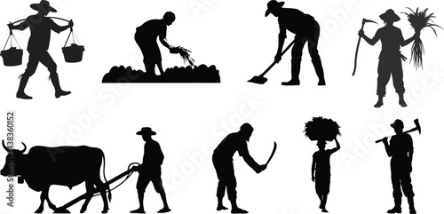 Farming Silhouettes Agricultural Workers