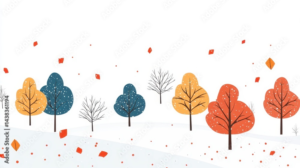 Autumnal Trees in a Snowy Landscape