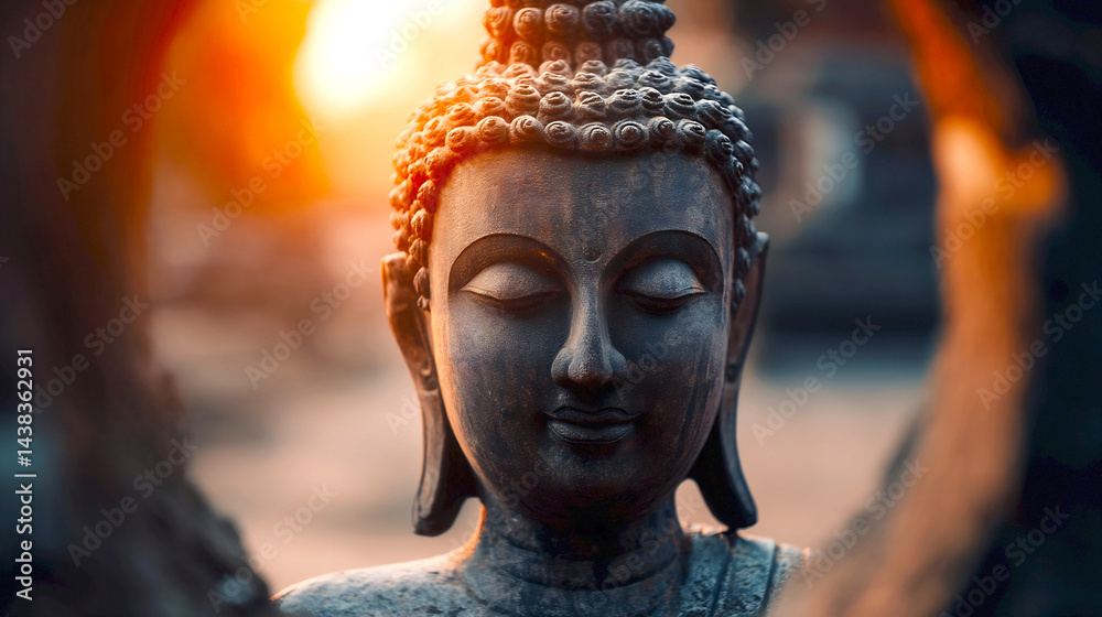 Stunning CloseUp of Serene Buddha Statue Surrounded by Soft Natural Light : Generative AI