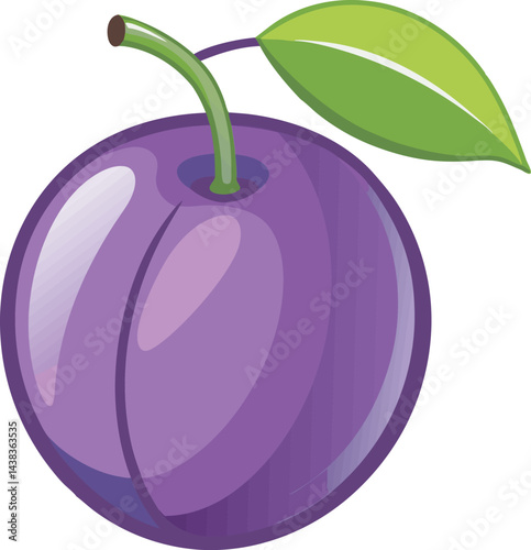 A detailed vector art illustration of a ripe plum fruit, showcasing vibrant colors and intricate shading for a realistic look.