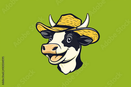 Cheerful Cow Mascot with Straw Hat and Wide Smile for Farm Branding