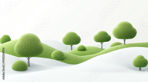 Obraz na płótnie Cartoon-like green trees on white hills w salonie