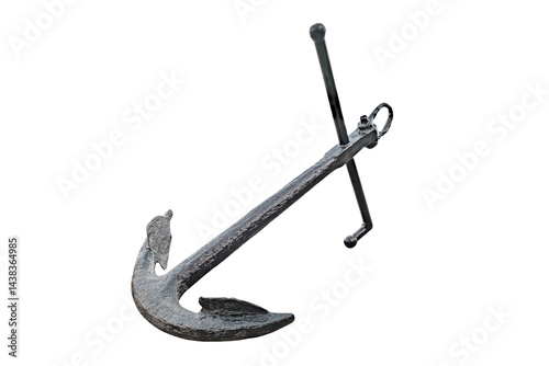 old admiralty anchor with iron rod, isolated on white with clipping path