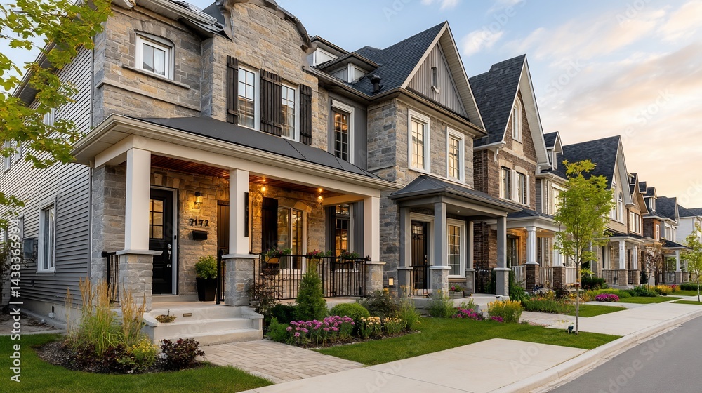Fototapeta premium Row of townhouses with porches