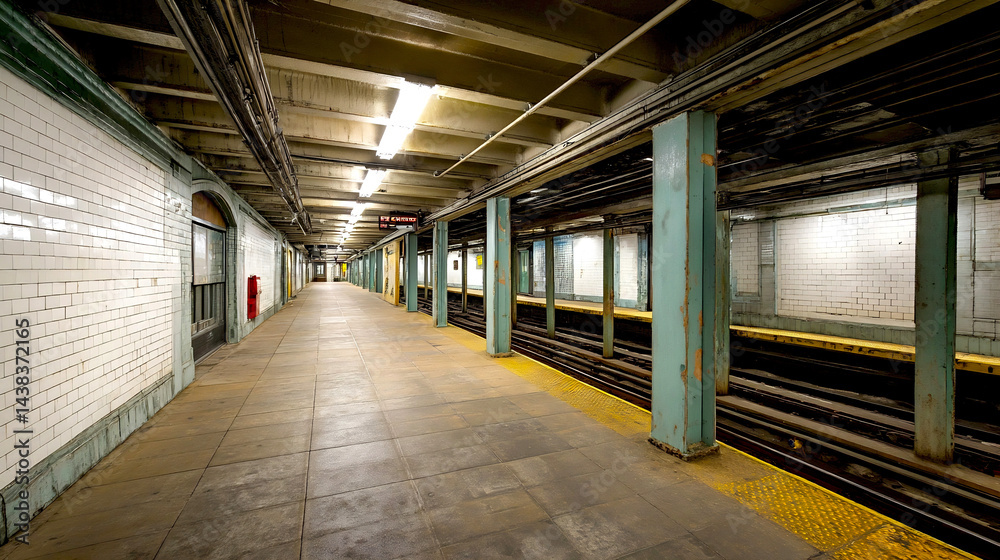 Obraz premium Empty subway platform in an urban area showcasing a vast and clean waiting area : Generative AI