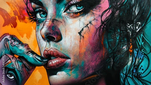 Dynamic urban art transition featuring vivid portrait mural with captivating details