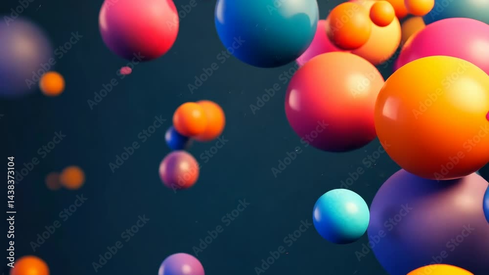 Colorful spheres in dynamic motion against dark backdrop Colorful spheres in dynamic motion against dark backdrop