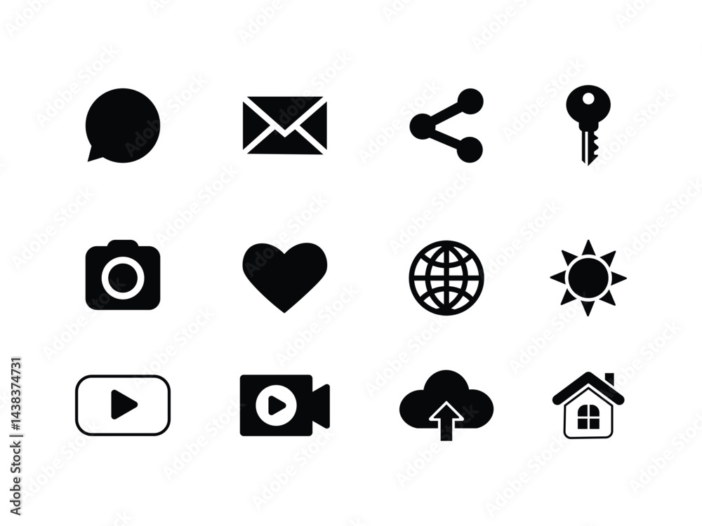 Web application interface icon collection. Internet page and website vector symbol set. play, home, settings, account, lock and user profile logo Web application interface icon collection. Internet page and website vector symbol set. play, home, settings, account, lock and user profile logo