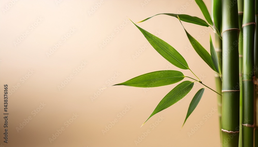 Obraz premium a serene bamboo leaf rests on a soft beige background perfect for nature themes and minimalistic designs in photography