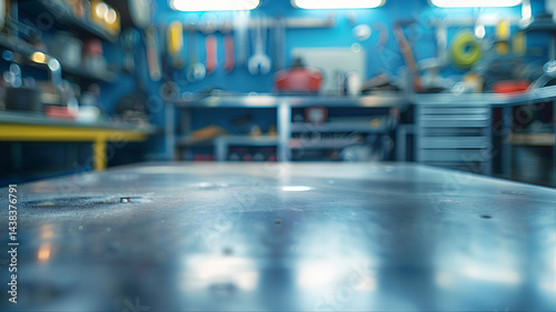 Wallpaper Mural Metal work table metal surface. Automotive manufacturing background. Garage full of stuff auto repair background. Garage storage cabinets, car service center, mechanic work bench, tools background Torontodigital.ca