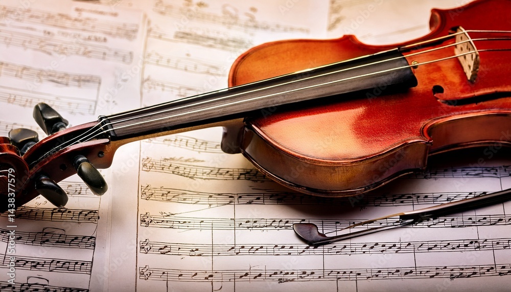Fototapeta premium vintage violin on the sheet music