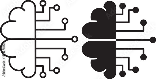 Cloud computing, circuit board design, neural network, binary concept, black and white illustration, technological brain, digital transformation, data processing, artificial intelligence,