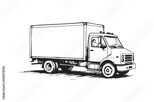 Delivery truck line art and black color