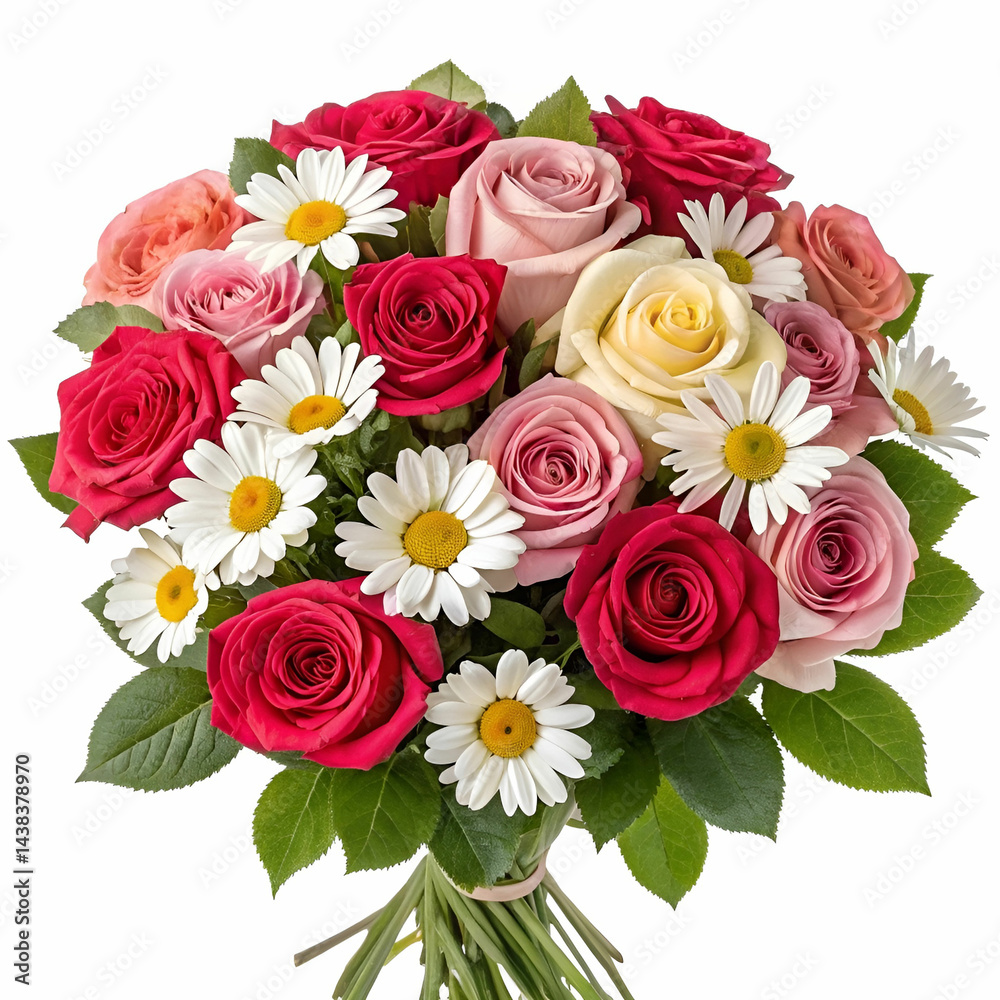 Naklejka premium bouquet of roses and daisies