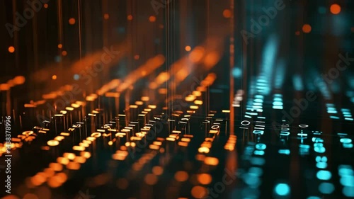 Abstract Digital Binary Code Background with Blue Red and Yellow Lights