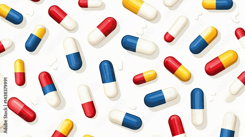 Colorful Capsule Pattern: Seamless Medical Illustration Colorful Capsule Pattern: Seamless Medical Illustration
