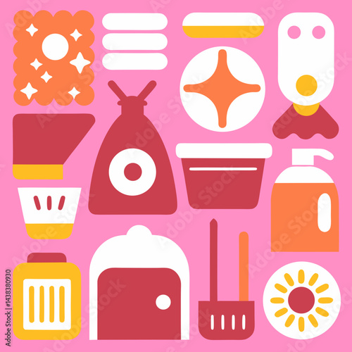 Colorful Cleaning Supplies Icon Set for Branding and Logo Design