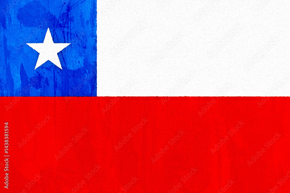 Naklejka premium chile Striking textured illustration of a national banner with bold colors and a prominent, stylized star.