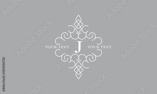 Luxury art deco classic linear logo with initial J. Vector monogram, frame, border, label for your logo, badge or emblem