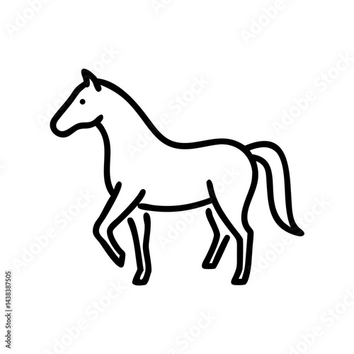 Line drawing of a horse walking on a white background