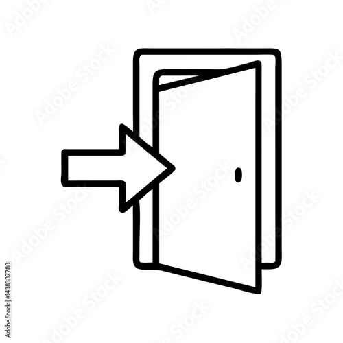 Open door with arrow indicating entrance