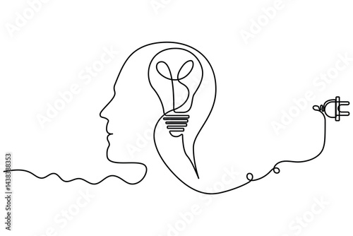 Light Bulb single line drawing of isolated continuous outline idea vector illustration