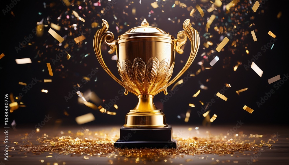 stunning golden trophy with sparkling confetti on dark background celebrating victory generative ai stunning golden trophy with sparkling confetti on dark background celebrating victory generative ai