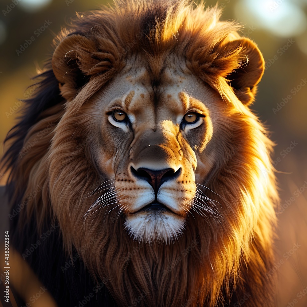 Naklejka premium A tightly framed cinematic closeup of a lion