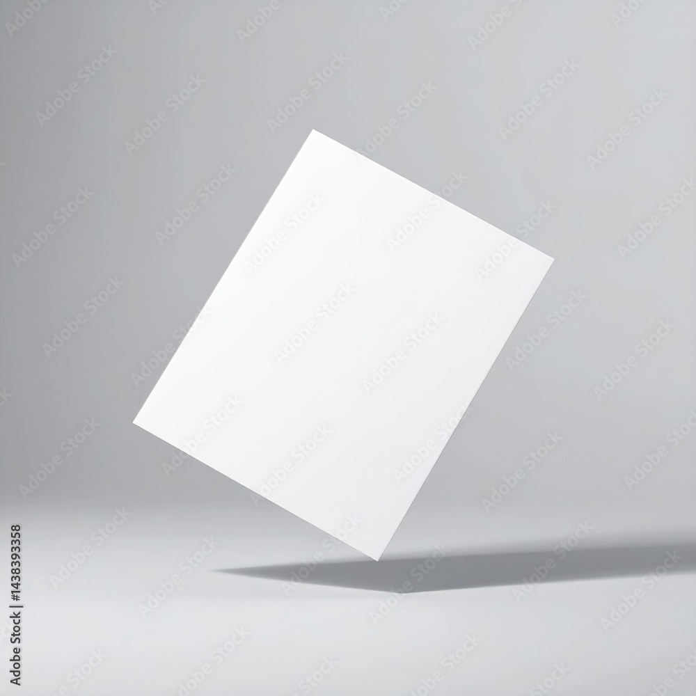 Floating white sheet of paper on a soft gray background Floating white sheet of paper on a soft gray background