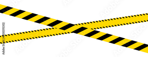 Warning tape with yellow and black diagonal stripes. Yellow and black caution tape border. Long danger ribbon. Warn stop seamless line.