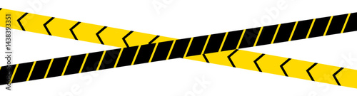 Warning tape with yellow and black diagonal stripes. Yellow and black caution tape border. Long danger ribbon. Warn stop seamless line.