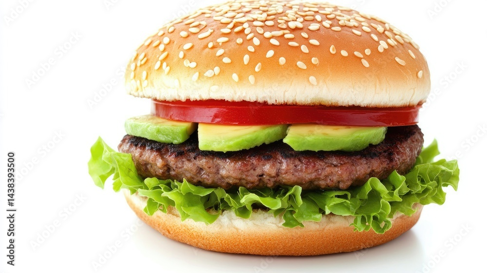 Delicious Hamburger with Fresh Vegetables on a White Background Delicious Hamburger with Fresh Vegetables on a White Background