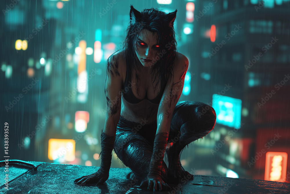 She-werewolf in the city at night