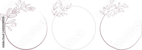 Set of vintage hand-drawn floral circle frames with delicate leaves flowers, ideal for wedding invitations logo design branding elegant decorative purposes Decorative wreath for typography Copy space
