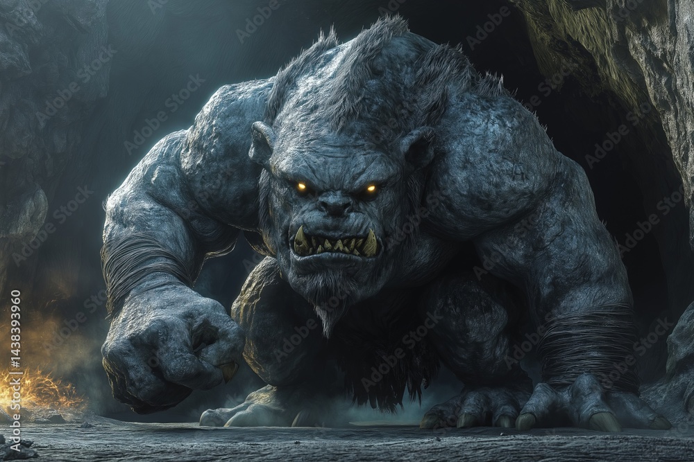 Giant troll in misty mountains