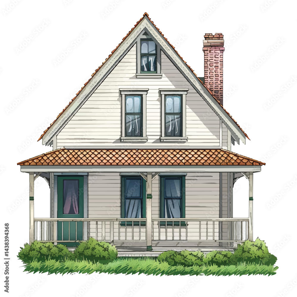 A cute house model of Prairie house vector A cute house model of Prairie house vector