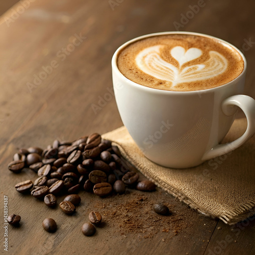front view coffee latte with coffee beans