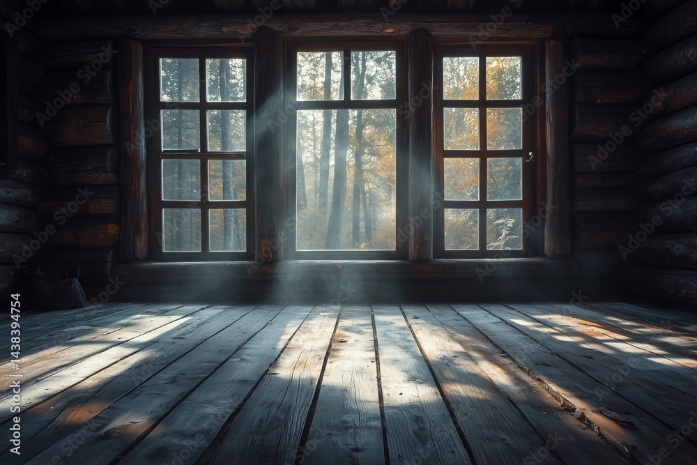 Wooden cabin with forest view