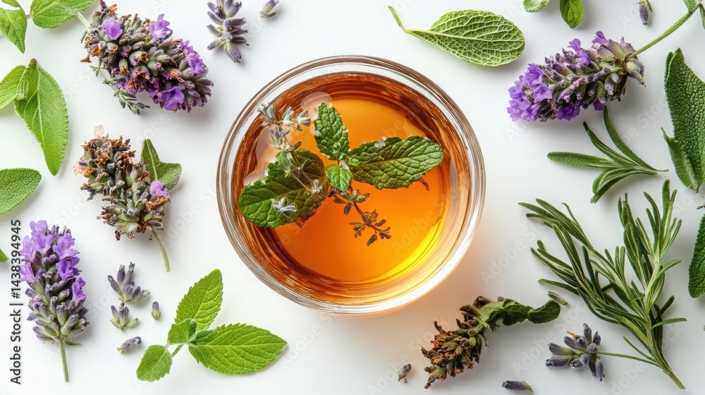 Aromatic Herbal Tea Infusion with Lavender Mint and Sage Top View