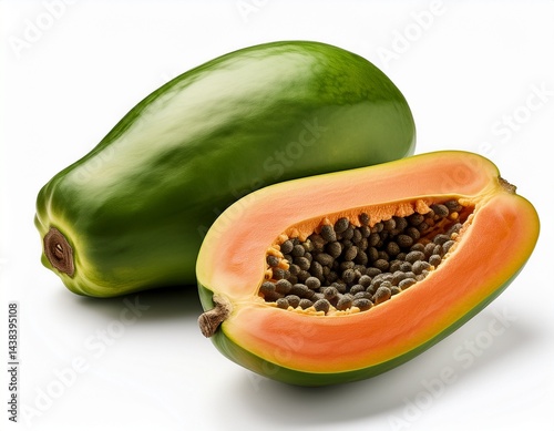 Wallpaper Mural green papaya with slice and half isolated on white backgrond Torontodigital.ca