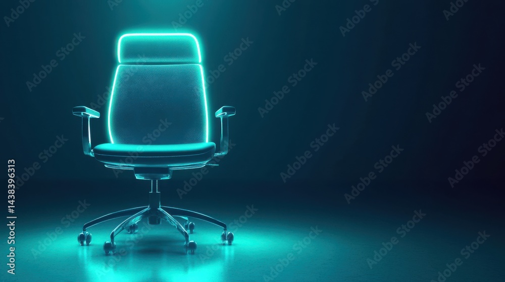 Futuristic Office Chair with Neon Light Effects in Dark Environment Futuristic Office Chair with Neon Light Effects in Dark Environment