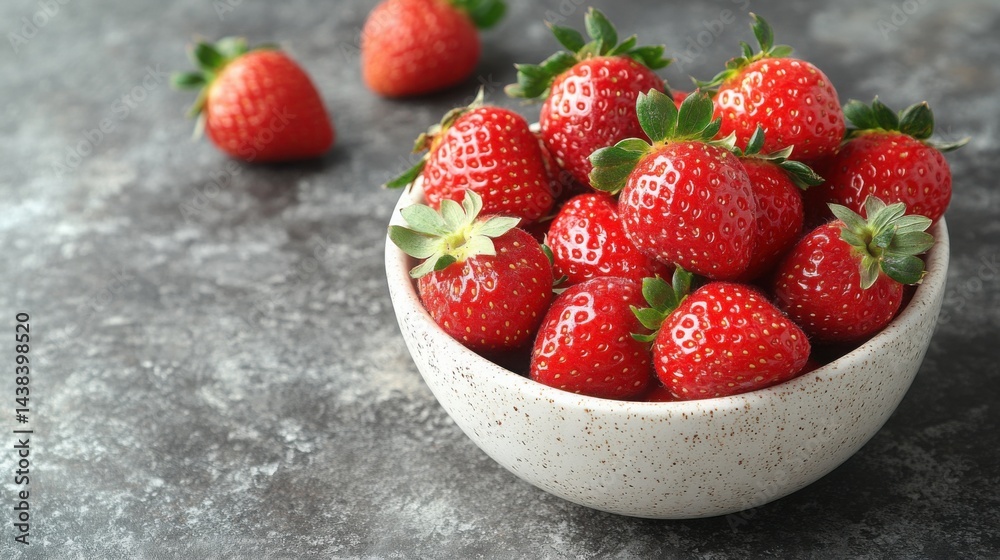 Fresh Juicy Strawberries in Bowl Red Berries Summer Fruit Healthy Food