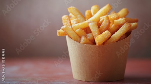 Obraz na płótnie Delicious Golden French Fries in a Paper Container Crispy Potato Snack Food w salonie