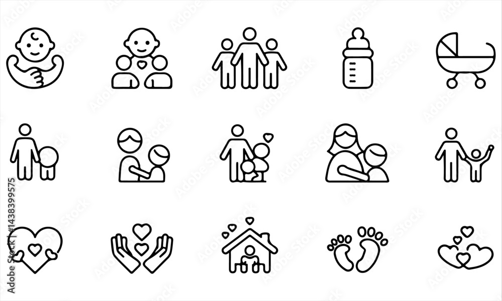 Fototapeta premium Family Day Icons Set | International Day of Families Line Art Collection, vector illustration.