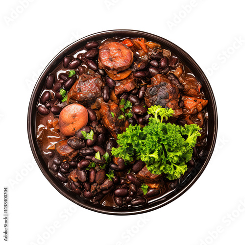 Feijoada in a bowl isolated on transparent white background, clipping path