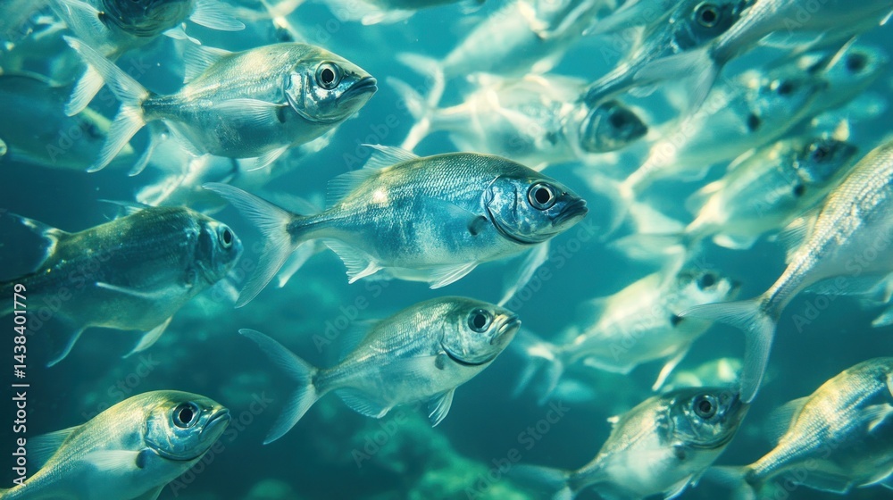 Fototapeta premium School of fish swimming in turquoise water.