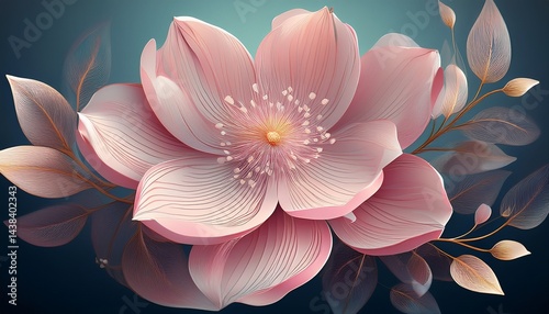 delicate pink flower illustration with detailed petals and leaves